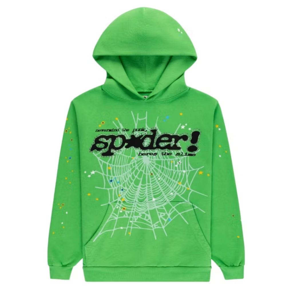 SP5DER Rhinestone Punk v2 Hoodie Lime